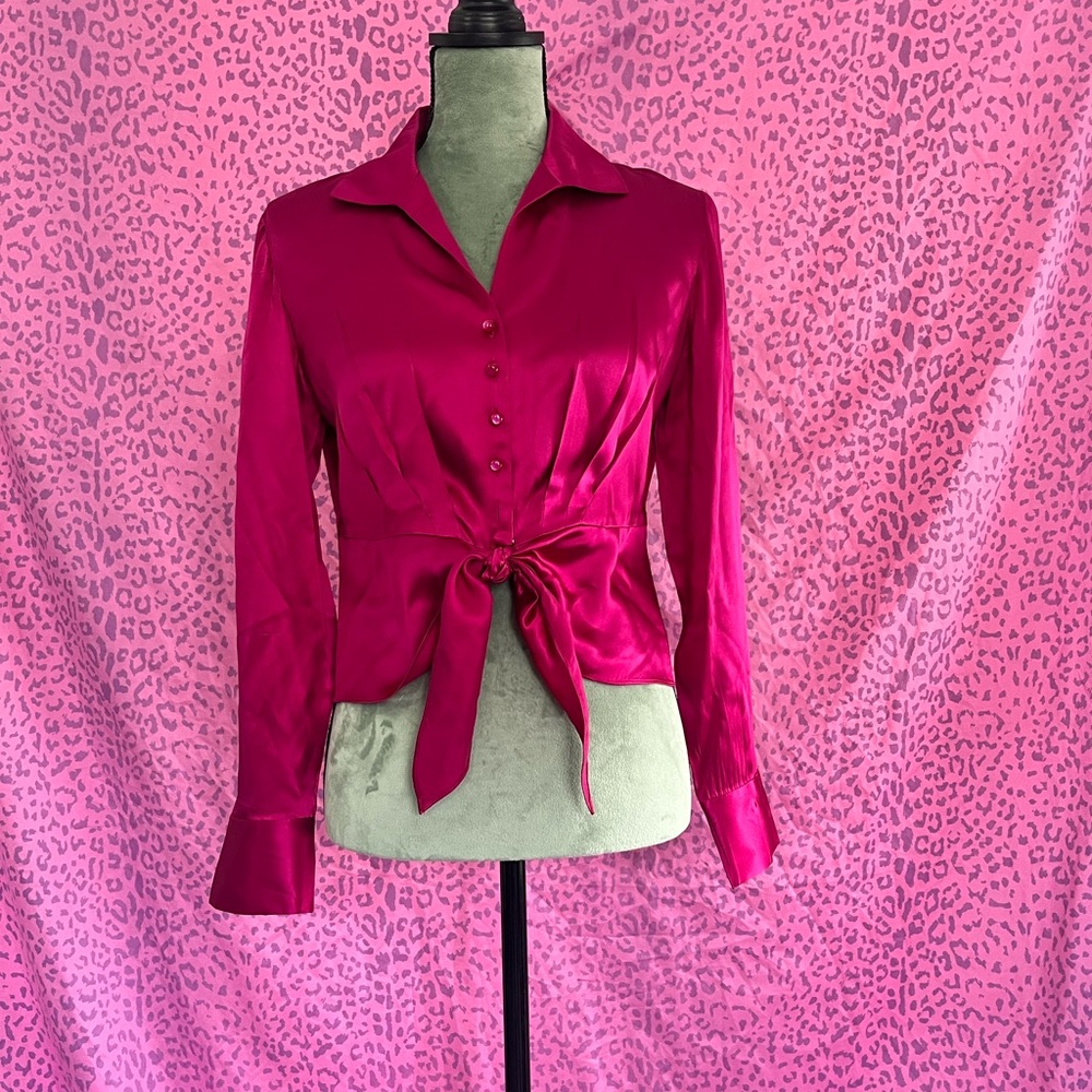 Silk Magenta Tie-Waist Top